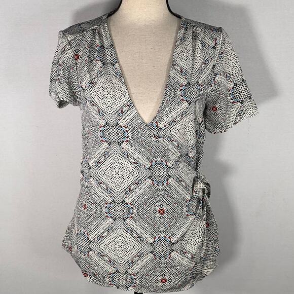 Bobeau Kaleidoscope Wrap V-Neck Blouse Multicolor Women's Size Small NWT - Picture 1 of 9